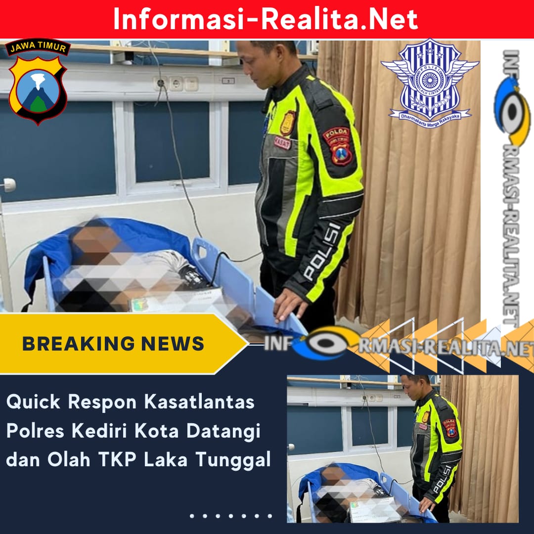 Quick Respon Kasatlantas Polres Kediri Kota Datangi dan Olah TKP Laka Tunggal