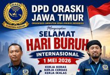 DPD ORASKI Jawa Timur mengucapkan Selamat Hari Buruh Internasional, 1 Mei 2026